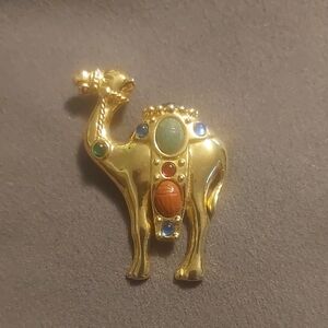 Vintage Gold Toned Bejeweled Scarab Camel Art Deco Signed W Brooch